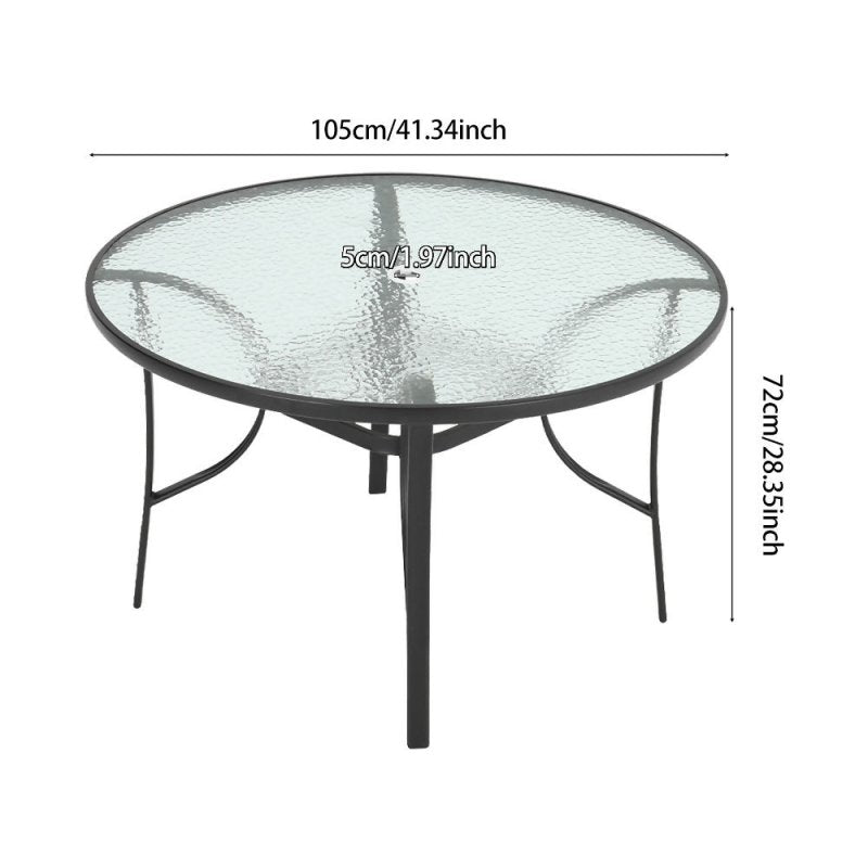 Livingandhome Tempered Glass Outdoor Coffee Table with Parasol Hole 105cm Dia - Coffee Table - British D'sire