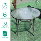 Livingandhome Tempered Glass Outdoor Coffee Table with Parasol Hole 105cm Dia - Coffee Table - British D'sire