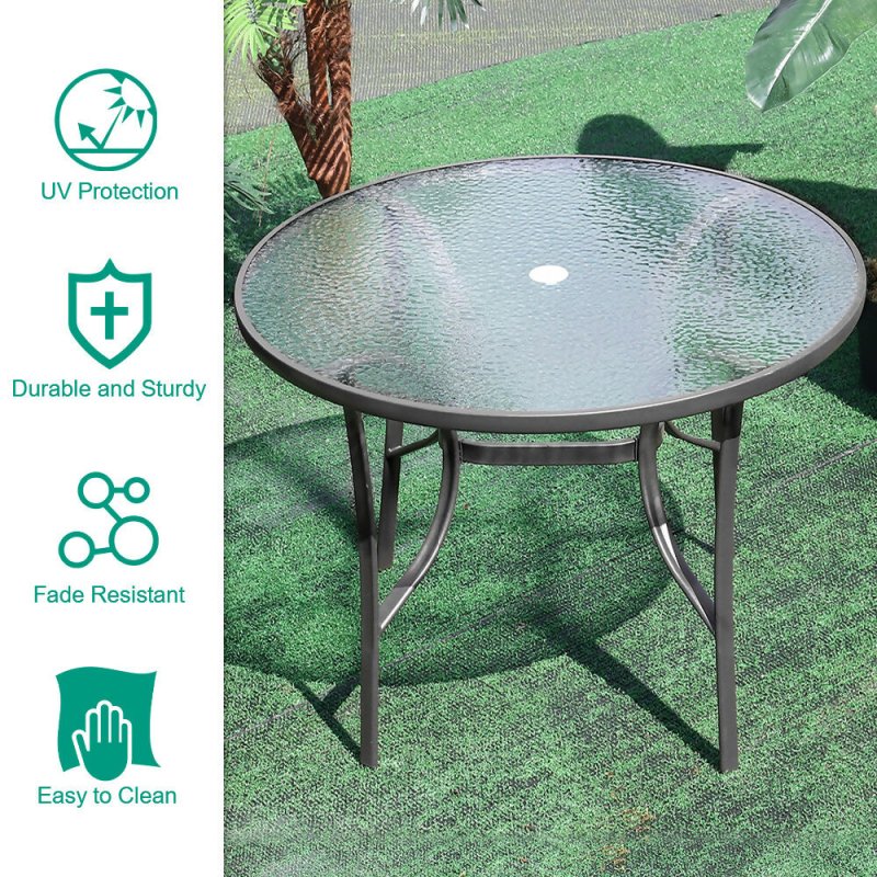 Livingandhome Tempered Glass Outdoor Coffee Table with Parasol Hole 105cm Dia - Coffee Table - British D'sire