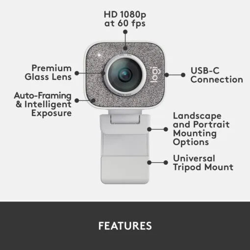 Logitech StreamCam USB-C Webcam – 1080p – White - British D'sire
