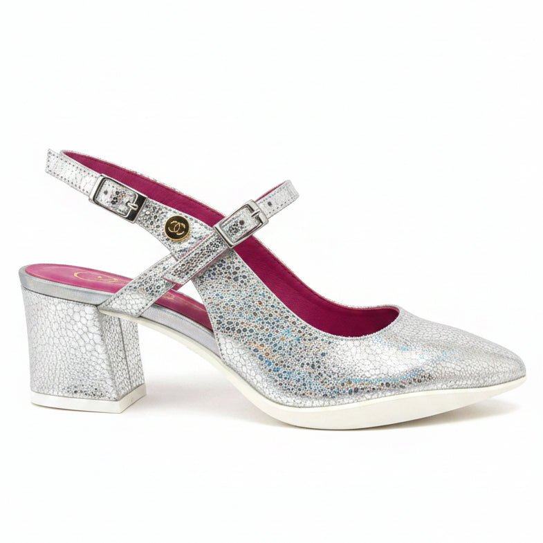 Lola- Silver bar shoe - heels - British D'sire