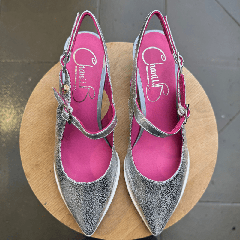 Lola - Silver bar shoe - heels - British D'sire