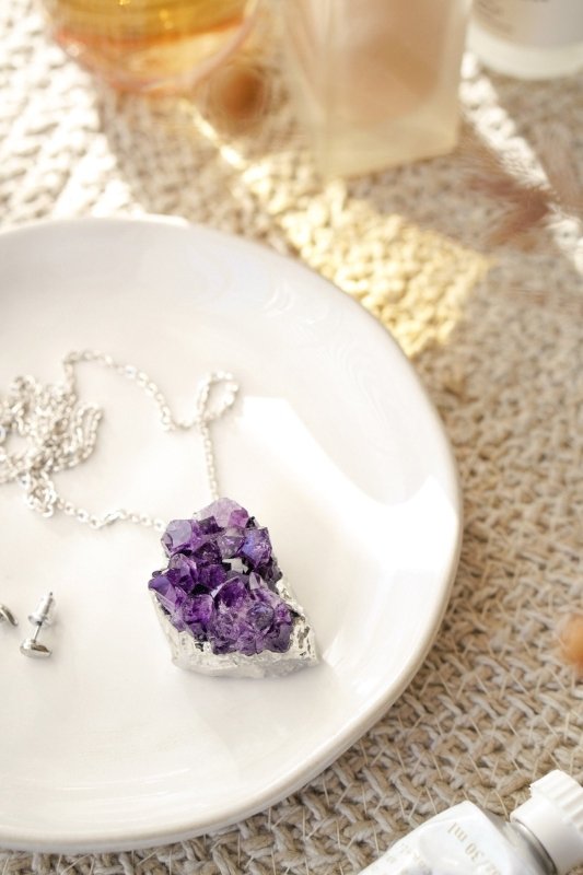 Long Length 925 Sterling Silver Raw Amethyst Cluster Necklace - Necklaces - British D'sire