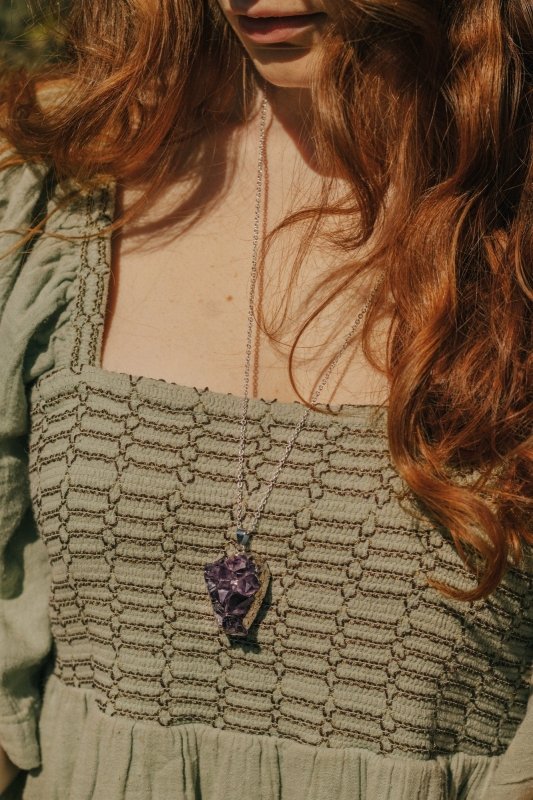 Long Length 925 Sterling Silver Raw Amethyst Cluster Necklace - Necklaces - British D'sire
