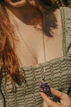 Long Length 925 Sterling Silver Raw Amethyst Cluster Necklace - Necklaces - British D'sire