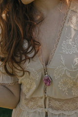 Long Length 925 Sterling Silver Raw Fuchsia Pink Agate Necklace - Necklaces - British D'sire