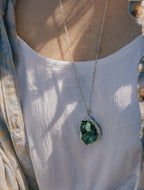 Long Length 925 Sterling Silver Raw Green Agate Necklace - Necklaces - British D'sire