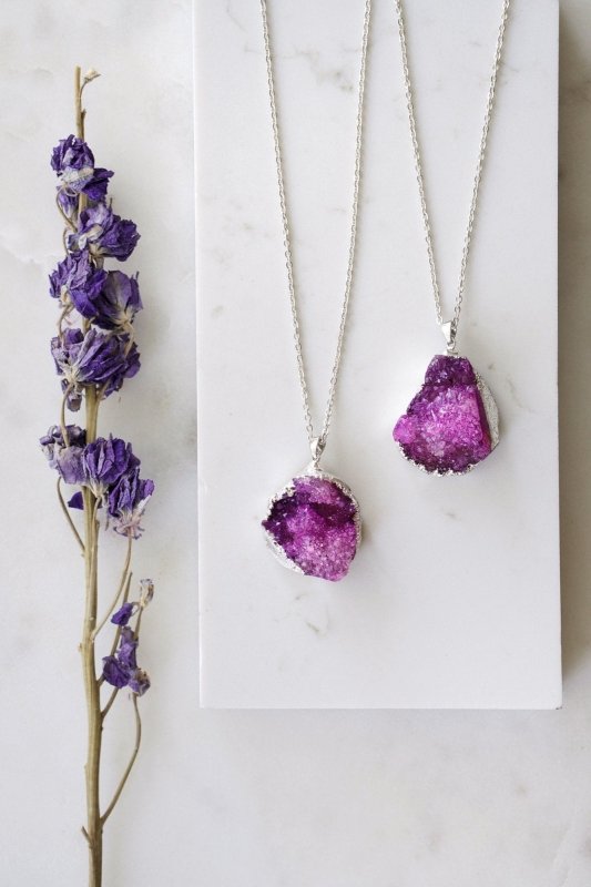 Long Length 925 Sterling Silver Raw Lilac Purple Agate Necklace - Necklaces - British D'sire