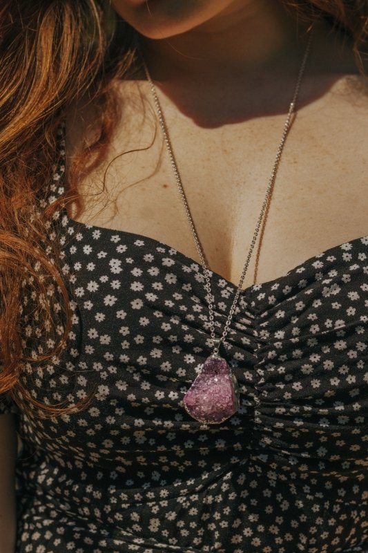 Xander Kostroma - Long Length 925 Sterling Silver Raw Lilac Purple Agate Necklace for Women - 68cm Chain - Enhances Positivity and Mental Function - Handcrafted Unique Jewelry - Perfect Gift for Elegance and Balance Secondary image