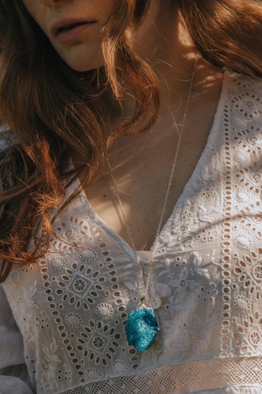 Xander Kostroma - Long Length 925 Sterling Silver Raw Turquoise Blue Agate Necklace for Women - 68cm Chain - Enhances Positivity and Mental Function - Handcrafted Unique Jewelry - Perfect Gift for Elegance and Balance Secondary image
