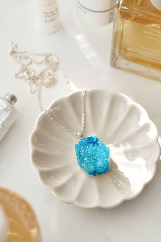 Long Length 925 Sterling Silver Raw Turquoise Blue Agate Necklace - Necklaces - British D'sire