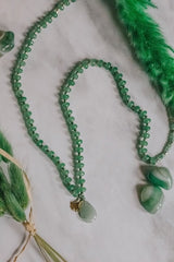 Long Length Green Chalcedony Stone Necklace with Gold Tone Detail - Necklaces - British D'sire