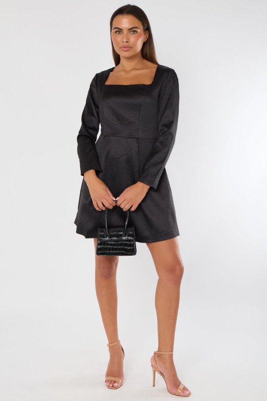 Long Sleeve Black Sequin Mini Dress with Pockets - Dresses - British D'sire
