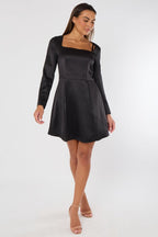 Long Sleeve Black Sequin Mini Dress with Pockets - Dresses - British D'sire