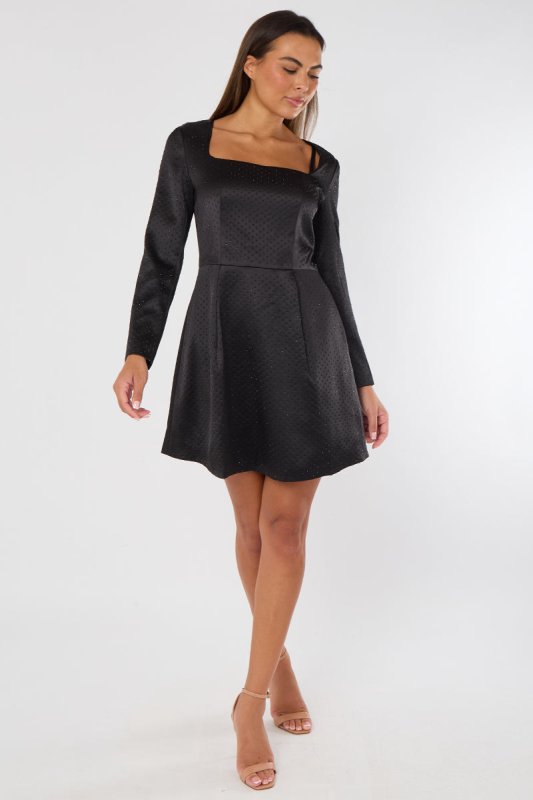 Long Sleeve Black Sequin Mini Dress with Pockets - Dresses - British D'sire
