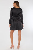 Long Sleeve Black Sequin Mini Dress with Pockets - Dresses - British D'sire