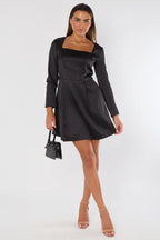 Long Sleeve Black Sequin Mini Dress with Pockets - Dresses - British D'sire