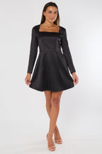 Long Sleeve Black Sequin Mini Dress with Pockets - Dresses - British D'sire