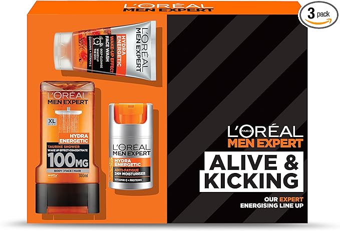 L'Oreal Men Expert Gift Set, Hydra Energetic Alive and Kicking: Shower Gel, Moisturiser and Face Wash - British D'sire Main image