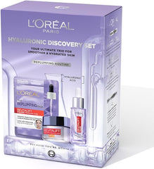 L'Oréal Paris Hyaluronic Discovery Set Gift Set - Revitalift Filler 1.5% Hyaluronic Acid Serum, Day cream and Replumping Tissue Mask - British D'sire