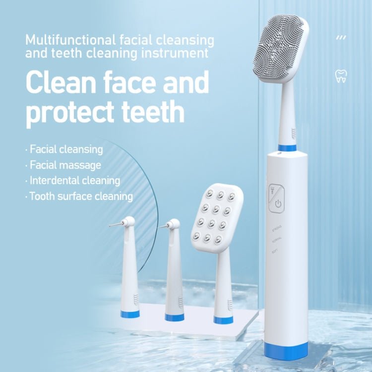 LSHOW YJK108 Multi - function Facial Cleansingand Teeth Cleaning Instrument with LED Auxiliary Light(Blue) - British D'sire