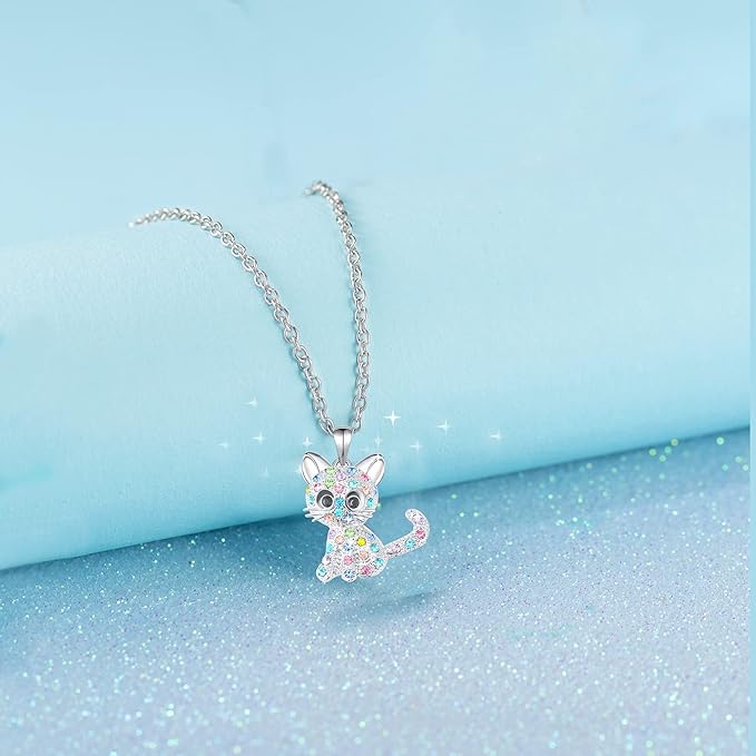 Luckimoli Cat Necklace for Girls Crystal Pendant Necklaces Cat Lover Gifts Jewelry Gifts for Girls Daughter Granddaughter Niece Birthday - Necklaces - British D'sire