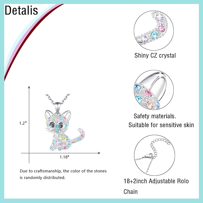 Luckimoli Cat Necklace for Girls Crystal Pendant Necklaces Cat Lover Gifts Jewelry Gifts for Girls Daughter Granddaughter Niece Birthday Secondary image