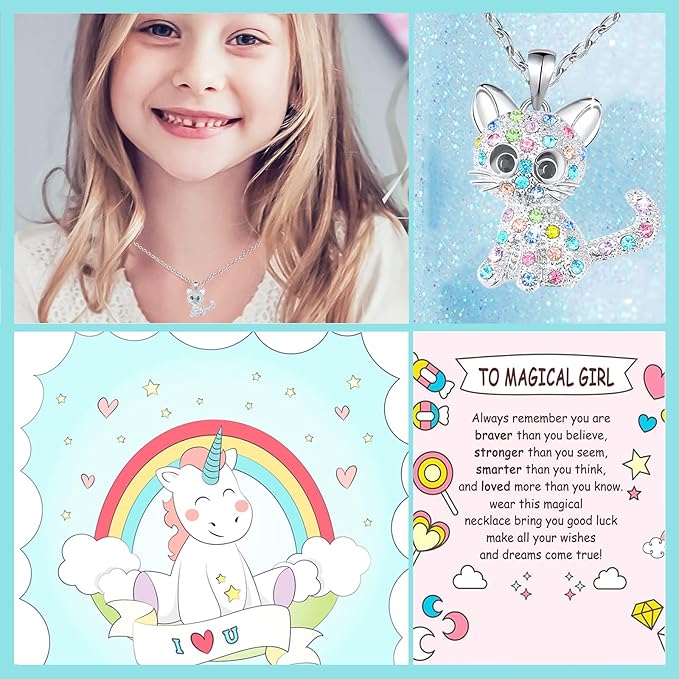 Luckimoli Cat Necklace for Girls Crystal Pendant Necklaces Cat Lover Gifts Jewelry Gifts for Girls Daughter Granddaughter Niece Birthday - Necklaces - British D'sire