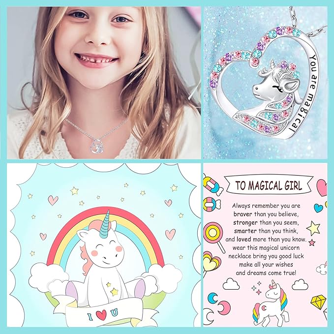 Luckimoli You are Magical Necklace for Girls Crystal Heart Pendant Necklaces Jewelry Gifts for Girls Daughter Granddaughter Niece Birthday - Kids Jewellery - British D'sire