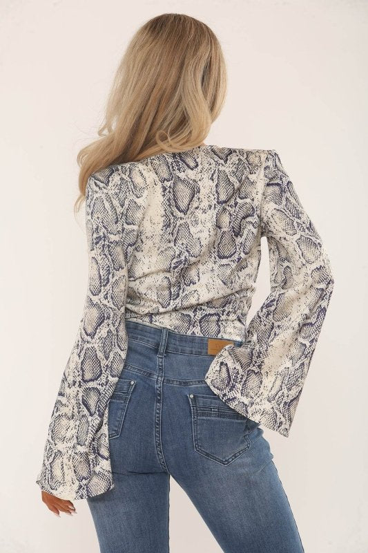 Luke Satin Navy Snake Print Wrap Top – Women's Snake Print Wrap - Top - British D'sire