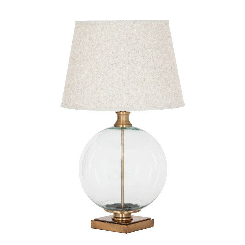 Lunel Glass Orb Table Lamp With Edged Linen Shade - Lamps - British D'sire