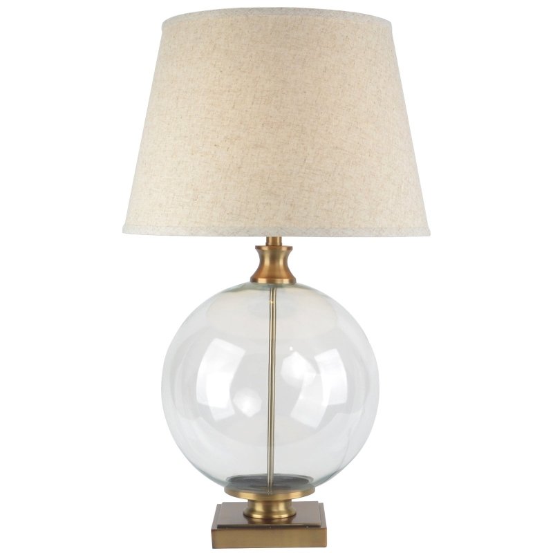 Lunel Glass Orb Table Lamp With Edged Linen Shade - Lamps - British D'sire