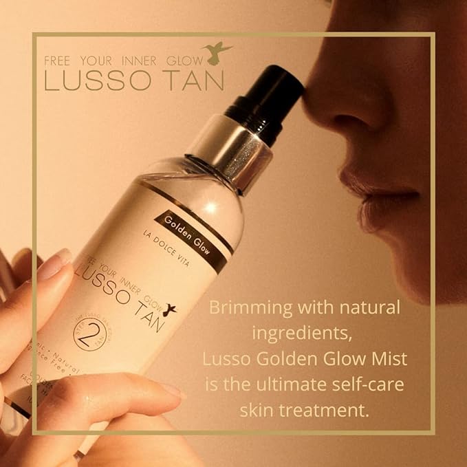 Lusso Tan Golden Glow Mist for Face and Hands – Light, Organic, Vegan and Cruelty-Free Tinted Gradual Self-Tanning Spray in Natural Golden Tan with Vitamins. Instant-drying, Streak-Free. Secondary image
