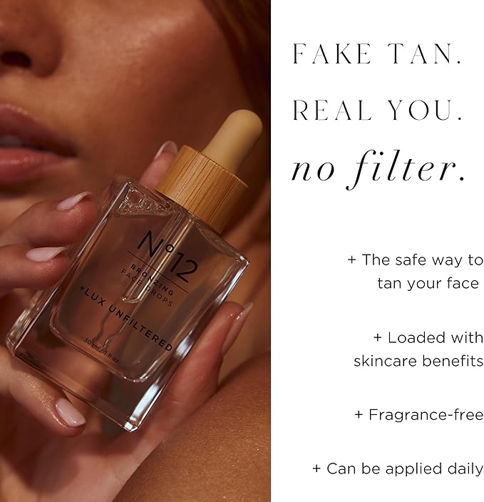 Lux Unfiltered N°12 Bronzing Face Drops in Fragrance Free, Self Tanning Face Drops, Hyaluronic Acid, Vitamin E, Passionfruit Oil, Gluten Free, Cruelty Free + Vegan Free Self Tanner Secondary image