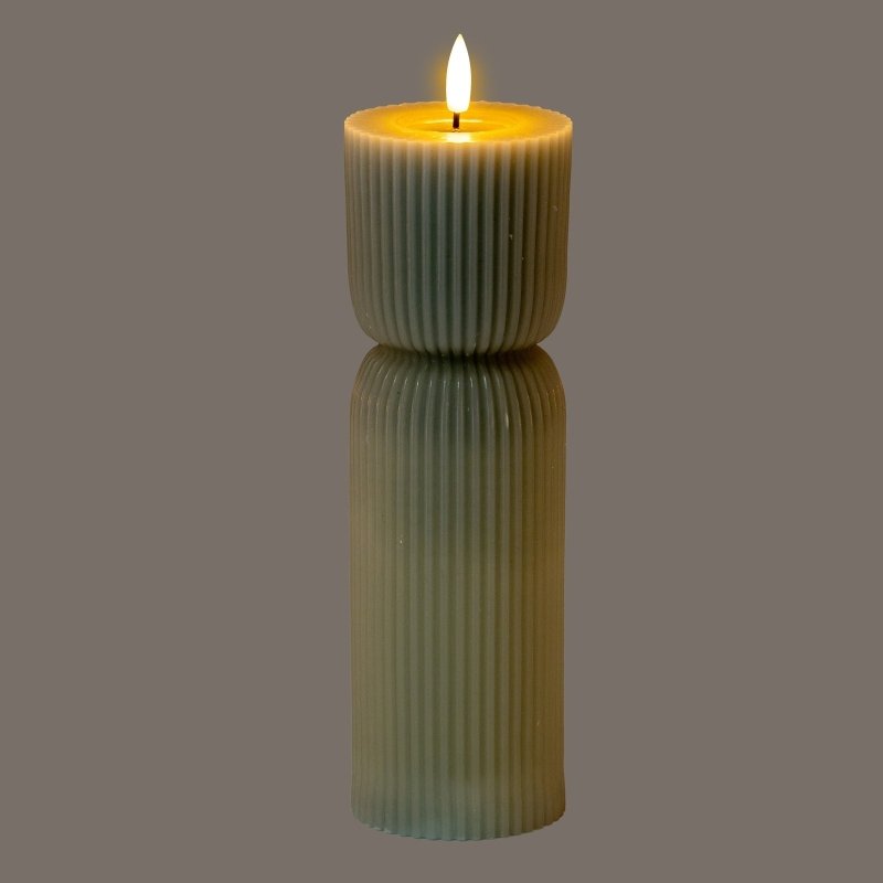 Luxe Collection Natural Glow 2.75x10 Grey Carved LED Candle - Candles - British D'sire