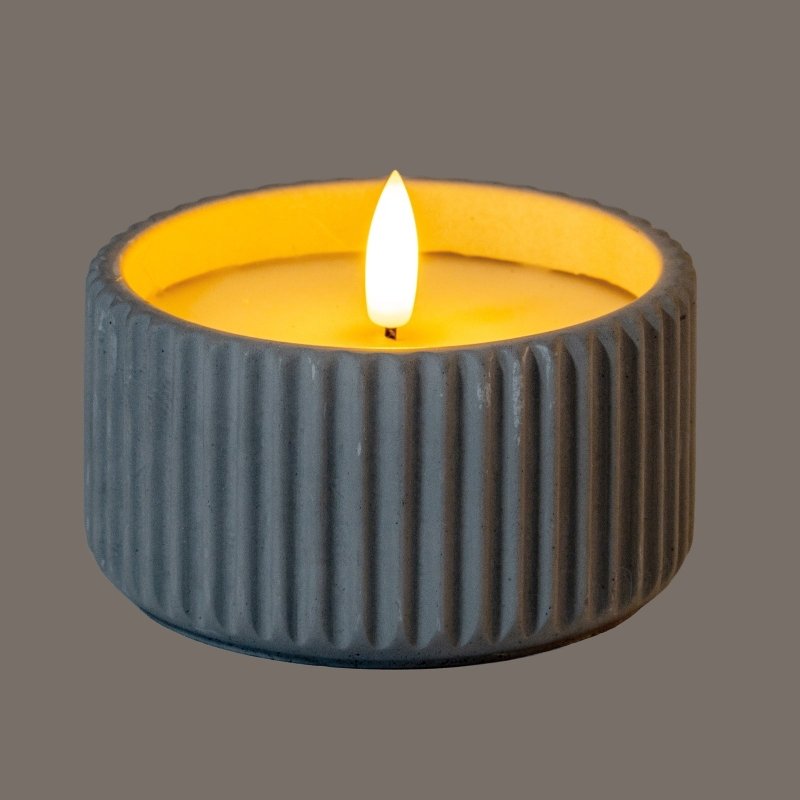 Luxe Collection Natural Glow Chalk Ribbed Small LED Candle - Candles - British D'sire