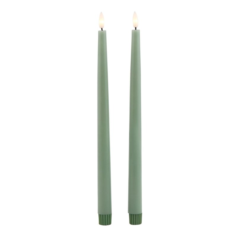 Luxe Collection S/2 Sage LED Wax Dinner Candles - Candles - British D'sire