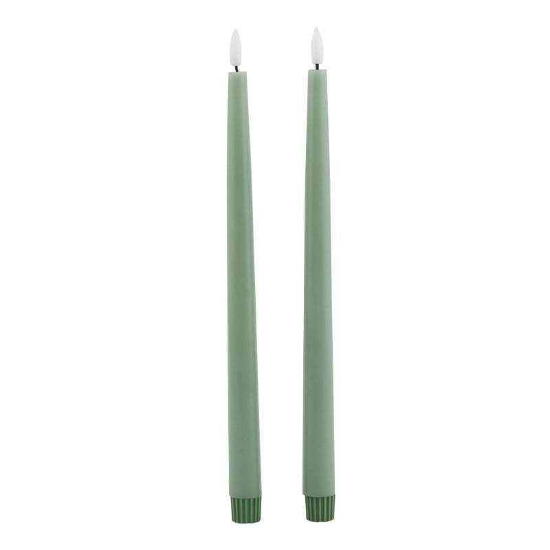 Luxe Collection S/2 Sage LED Wax Dinner Candles - Candles - British D'sire