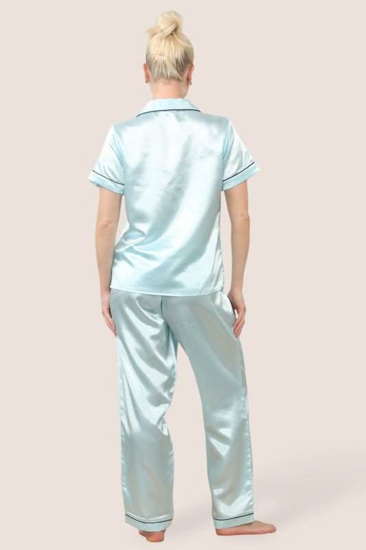 Luxe Satin Short Sleeve PJ Set – BABY BLUE - Loungewear pjs - British D'sire
