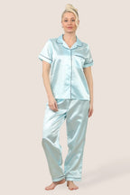 Luxe Satin Short Sleeve PJ Set – BABY BLUE - Loungewear pjs - British D'sire