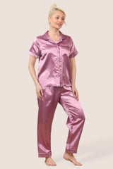 Luxe Satin Short Sleeve PJ Set – DUSKY PINK - Loungewear pjs - British D'sire