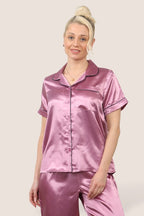 Luxe Satin Short Sleeve PJ Set – DUSKY PINK - Loungewear pjs - British D'sire