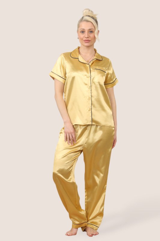 Luxe Satin Short Sleeve PJ Set – Gold Glamour - Loungewear pjs - British D'sire