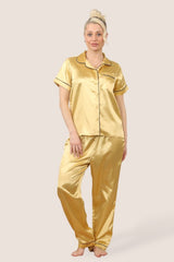Luxe Satin Short Sleeve PJ Set – Gold Glamour - Loungewear pjs - British D'sire