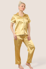 Luxe Satin Short Sleeve PJ Set – Gold Glamour - Loungewear pjs - British D'sire