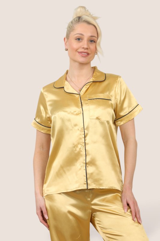 Luxe Satin Short Sleeve PJ Set – Gold Glamour - Loungewear pjs - British D'sire