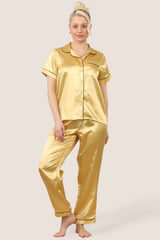 Luxe Satin Short Sleeve PJ Set – Gold Glamour - Loungewear pjs - British D'sire