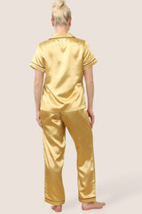 Luxe Satin Short Sleeve PJ Set – Gold Glamour - Loungewear pjs - British D'sire
