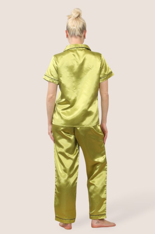 Luxe Satin Short Sleeve PJ Set – GOLDEN GREEN - Loungewear pjs - British D'sire