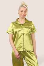 Luxe Satin Short Sleeve PJ Set – GOLDEN GREEN - Loungewear pjs - British D'sire